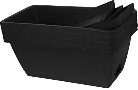 BESTonZON 4piezas Macetas De Plástico Rectangulares para Interior Jardinera con Bandeja para Plantas Maceta De Exterior para Flores Pequeño Color Negro para Ventana o Balcón