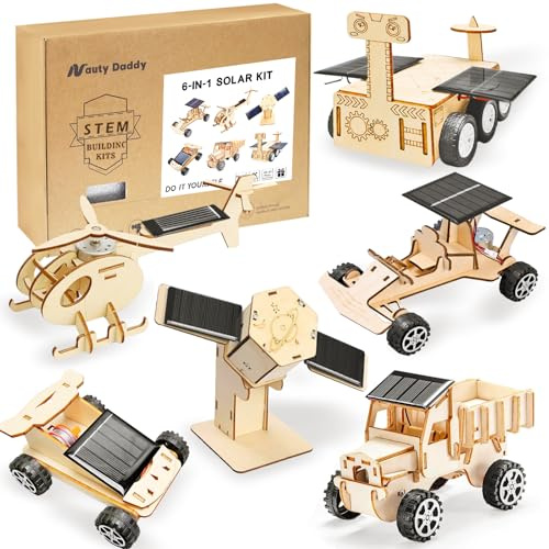 NautyDaddy 6-in-1 Solar STEM Wooden Building Kit for Kids Ages 6-14