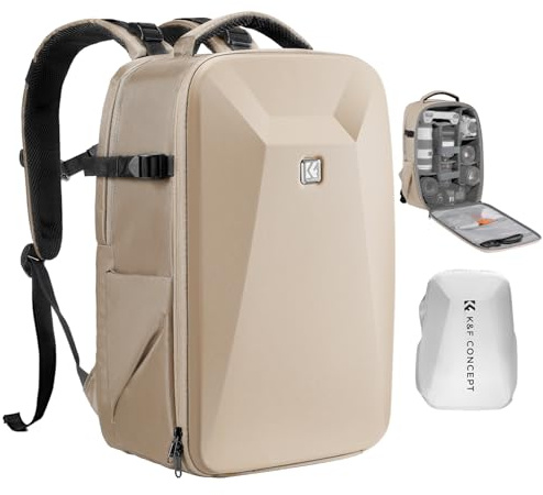 K&F CONCEPT Mochila para cámara Bolsa Impermeable a Prueba de Golpes con Compartimento para portátil de 16 Funda rígida para cámara DSLR/SLR/Mirrorless(Caqui)