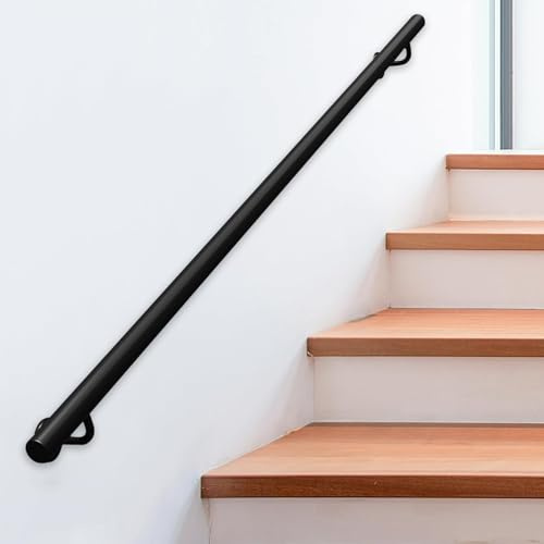 Industriell ledstång för trappor Utomhustrappa inomhus, 4FT 5FT 7FT 8FT 10FT Väggmonterad trapphandledare, svart metalltrappräcke Säkerhetshandtagssats(540cm)