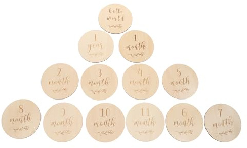 Tofficu 13 pièces Cartes Jalons Garçon Fille Bois Cartes Étapes Mensuelles pour Photos de Croissance Accessoires Photo pour Album Souvenir Décor Bois Naturel pour Annonces Garçon Fille