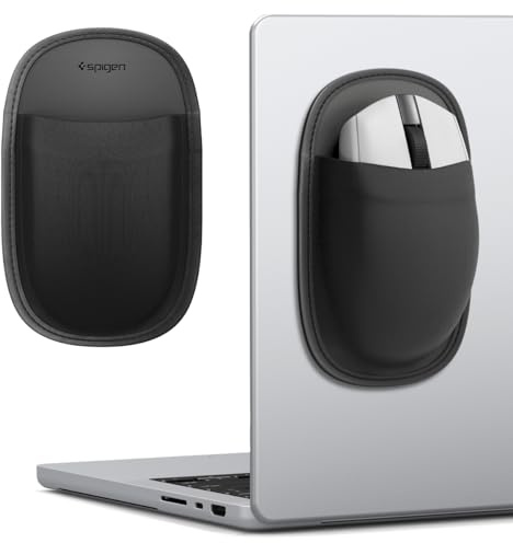 Spigen Support de Souris Autocollant pour Ordinateur Portable | Poche avec Adhésif Puissant, Pochette de Rangement en Tissu Résistante, Macbook Neo Pro Air M2 M3 M4 M5 13 14 Pouces et Plus