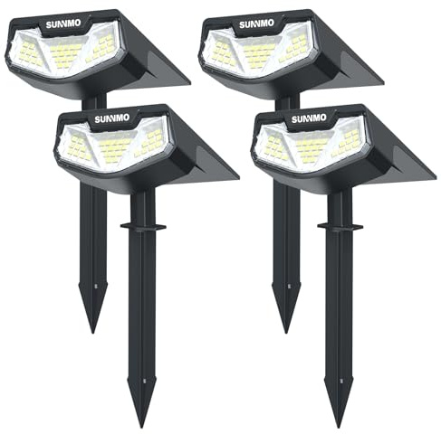 SUNNMO 4 Pezzi Faretti Solari a LED da Esterno, Lampade Luci Solari da Giardino Potenti 3 Modalità 32 LED IP65 Impermeabile Luce Faretto LED da Esterno Solare per Giardino Piante Albero Luce Fredda