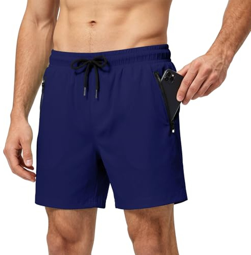 Adiwo Badbyxor för män, snabbtorkande, strandshorts, vardagliga shorts, dragsko i midjan, simbyxor, surfande snabbtorkande shorts med blixtlåsfickor och nätfoder, maskintvättbara, för simning, surfing