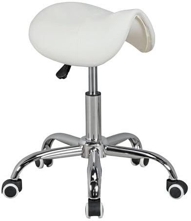 FineBuy Menton - Sattel-Hocker, Arbeitshocker mit Kunstleder-Bezug, Sitzhocker ist höhenverstellbar, Design Drehhocker mit Rollen, Kosmetikhocker & Praxishocker mit Sattelsitz, Friseurhocker