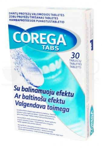 Corega - Whitening Zahnreinigungstabletten, 30 Stück, Bio Formel lösliche Tabletten zur Reinigung von Zahnersatz (1 Stück)