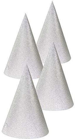 Folat 65783 - Cappellini da festa con glitter, 16 cm, 4 pezzi, unisex, colore: Argento