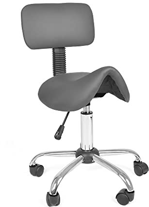 Mingone Sattelhocker mit Rückenlehne Drehhocker Arbeitsstuhl Ergonomisch Bürohocker mit Rollen Sattelstuhl 360° Hocker Hoehenverstellbar Grau
