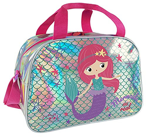 Bolsa Deporte para Niñas con Bandolera - Bolso Deportivo Niña para Viajes y Tiempo Libre - Mochila Gimnasio para Chicas con Estrellas y Detalles Reflectantes - 28x41.5x21 - Perletti (Sirena)