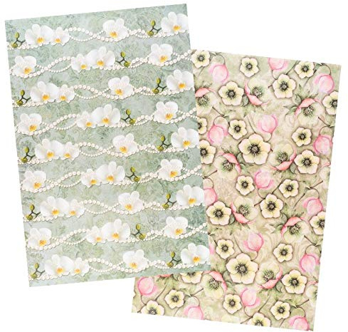 Ideen mit Herz 2 ark rispapper | Ädelt decoupage-papper | DIN A4 | 2 olika mönster | vintage, jul och mycket mer (blommor 16)