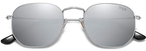 SOJOS Retro Vintage Specchio Polarizzate Lenti Poligono Protezione UV Occhiali da Sole SJ1072 Con Argento Telaio/Argento Lente