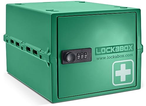 Lockabox One™ | Premium abschließbare Medikamentenbox | Mittelgroße, leichte & hygienische Medikamentenbox mit Schloss | Außenmaße 31 x 21 x 17 cm (Medi Grün)