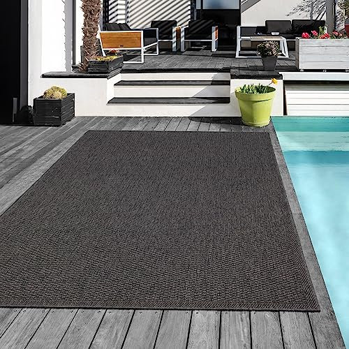 Mia´s Teppiche Tulsa - Outdoor-Teppich für Terrasse und Balkon - Wetterfest, UV-Beständig, Wasserabweisend, Pflegeleicht, Robust und Strapazierfähig, Anthrazit, 80 x 200 cm
