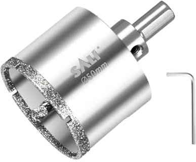 SALI Broca de diamante de 50 mm con broca de centrado, broca de cristal con revestimiento de diamante 45# de acero 45# corona hueca para azulejos para taladrar en cerámica, porcelana, vidrio, mármol,