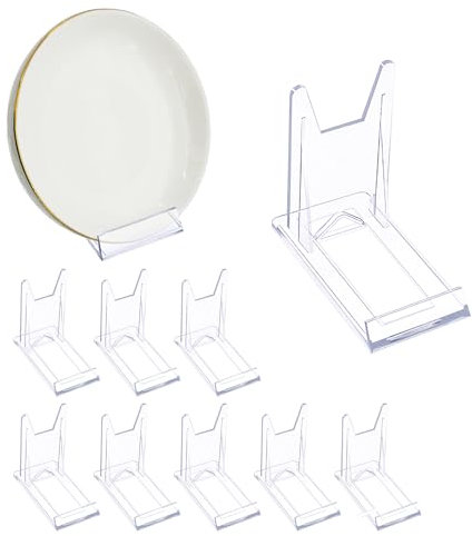 CANGCANG 10Pcs Acrylic Plate Stands, Clear Display Stand Adjustable - Extra 2Pcs Free! Multifunctional Easel Holder for Photos, Place Cards, Phones, Books, Wedding Decor (6 x 11.2 x 10.5cm)