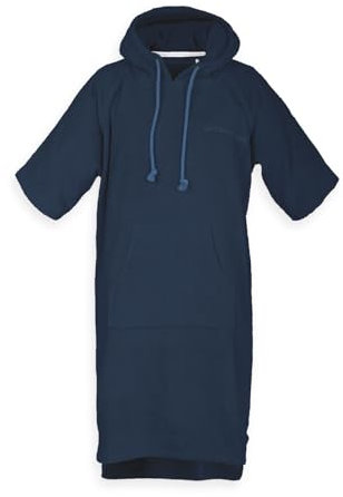 TOM TAILOR Surf Poncho für Damen und Herren, S-M, 100% Baumwolle/ Frottier, Badeponcho mit Kapuze, Bauchtasche und Logostickerei, Blau (Dark Navy)