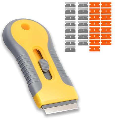 Ruayia Schaber mit 15 Edelstahl & 15 Kunststoff, Ceranfeldschaber Herd Glasschaber, Schaber Küchenschaber Set, Aufkleber Entferner für Kochfeld, Backofen, Induktionskochfeld, Glaskeramik