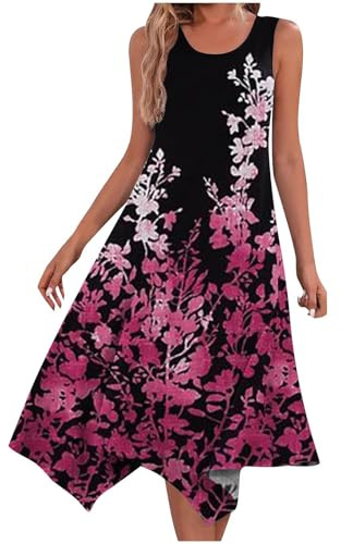 AMhomely Dresses for Women Sleeveless Midi Dress Gradient Casual Dress Irregular Hem Party Vintage Tie-dye Print A-line Elegant Vest Hanky Hem Holiday Vacation Black M