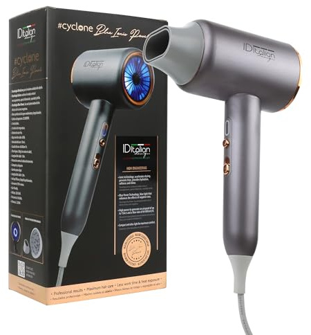 ID Italian Design - Secador de Pelo Iónico Profesional Cyclone Blue Ionic Power - Secador de Cabello con 2200W de Potencia, 3 Modos de Calor, Botón de Aire Frío, 3 Velocidades y Función Iónica