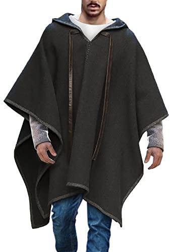 Caxndycing Poncho Herren Warm Decke Handtuch Ponchos Kapuzen Cape Männer Mexikanischer Wollponcho Winter Cowboy Hippie Jacke Alpaka Wolle Chic Andenponcho Kapuzenponcho
