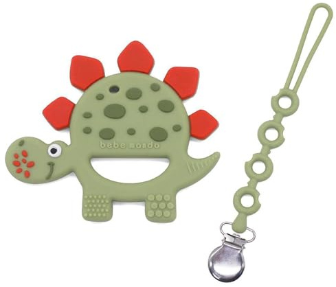 Bebe Mondo Dinosaur Baby Teething Toys 3–6 6–12 Months, Teethers for Babies 0–3–6–12 Months for Teething Relief, Baby Gift, Baby Teether Toys, Silicone Sensory Toys, Soft-Textured Infant Toys