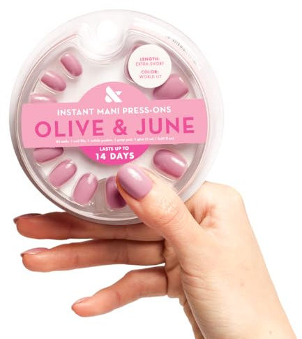 Olive & June Instant Mani Press On Nails (Glue) | Mauve | Extra Short, Round | 42 Fake Nails, 21 Sizes | Non-Toxic, Long-Lasting | Recycled Materials | Realistic Look | World Lit