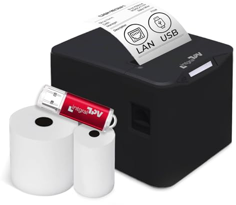 INTGRALTPV-8370 Impresora Térmica Recibos/Tickets 80mm – Puerto/Conexión: USB, LAN/RJ45, RJ11 – Corte Automático – Win, Linux, Android, Mac – Rollo Extra y pendrive Drivers – TPV POS (Negro)