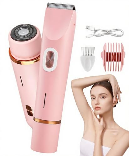 Zumhigh 2 in 1 Electric Lady Shaver for Women Dual Head Bikini Trimmer, Rechargeable Eletctric Shaver for Women Bikini Trimmer for Underarm Leg Arm Body Face Wet & Dry Use