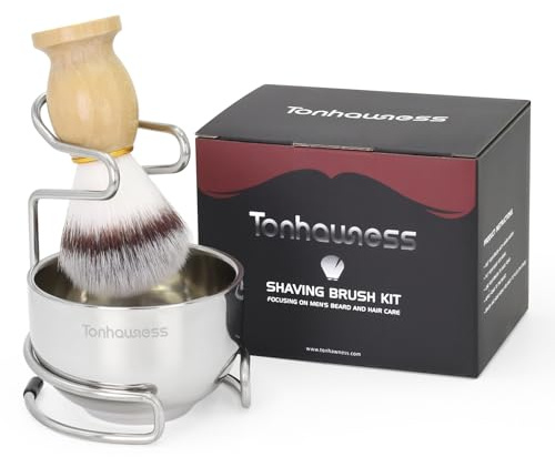 Shaving Brush Set for Men, 3 in1 Shaving Kit Includes Nylon Badger Hair Shaving Brush, Stainless Steel Shaving Bowl and Stand for Wet Shave