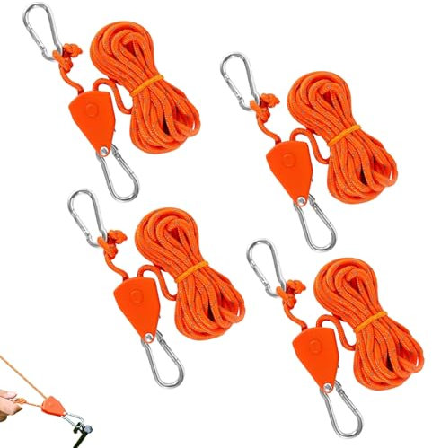 4 Stück Seilratsche Set,Sturmband für Vorzelt Abspannseile Camping Robust und Langlebig, Sonnensegel Spanner Farbe Produktes Orange,Eignetsich Zeltspanner für Wanderungen Camping Klettern