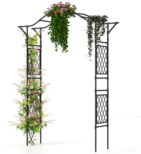 COSTWAY Rosenbogen Metall, Gartenbogen für Kletterpflanzen, Torbogen Garten, Rosengitter Rankhilfe, Rankgitter Rosenspalier, Rankbogen für Hinterhof Veranda Hochzeit Partys, 170x39x210 cm, Schwarz
