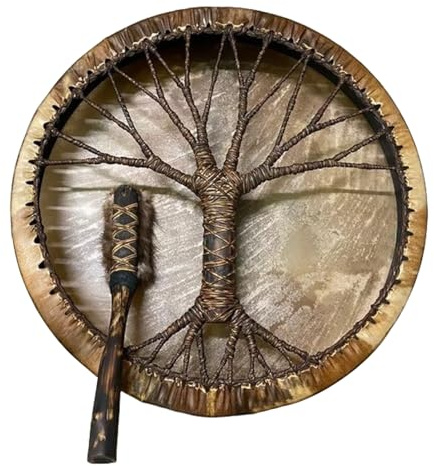 Shaman - Tambor de mano, instrumento musical de percusión, artesanía decorativa, sonido resonante natural, marco de madera ligero para decoración de actuaciones de meditación, 9.84 x 9.84 x 3.15