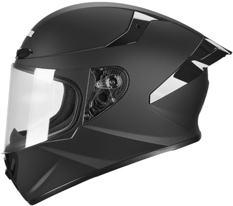 Casco Integral Moto Hombre | Transparente con Efecto Espejo | Casco de Moto con certificación ECE 22.06 | Ventilación de Barbilla y Cabeza | Negro（L）
