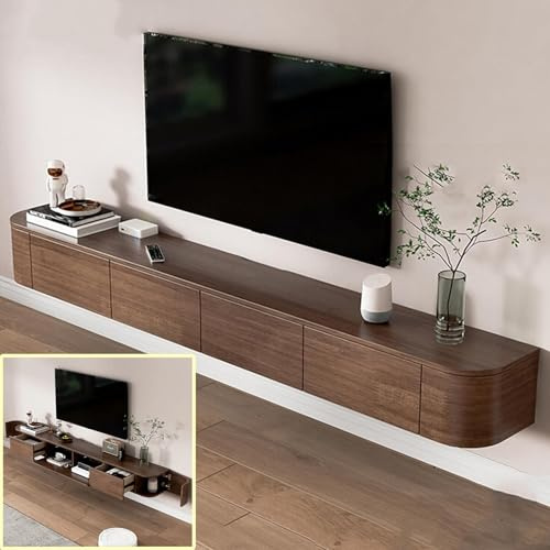 XDXINY Soporte de TV flotante de madera maciza, estante de TV de pared con puerta, consola de medios de TV, mueble de TV de pared con gran espacio de almacenamiento, mueble de TV para debajo del