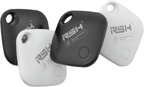 RSH Air Tracker Android, 4 Traceur Tag Localisateur D’Objets Bluetooth, Tracker Tag Fonctionne avec l’app Google Localiser (Uniquement Android), Traceur Tag pour clés, Bagages (Noir+Blanc)