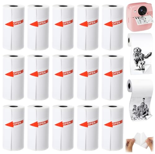 15 rollos de mini impresora rollos, 53 x 28 mm, papel térmico autoadhesivo, papel de impresión para cámara infantil, papel adhesivo blanco para diario, notas de estudio, impresión fotográfica y
