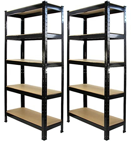 75cm Wide Racking Garage Storage Shelving Heavy Duty 5 Tier Shelf Unit 75cm x 30cm x 150cm (2, Black)