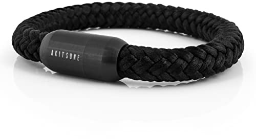 Akitsune Portus segelrep armband | magnetisk kapselstängning armsmycken damer ankare män maritim – svart e rostfritt stål, colore: Matt svart – svart, cod. AK-B-POR-05-20