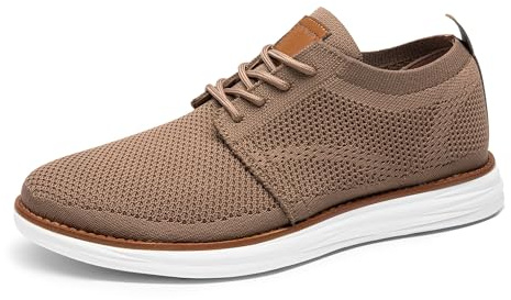 Bruno Marc Men's KnitFlex Breeze Mesh Oxford Sneakers - Breathable Business Casual Shoes Lightweight & Comfortable Walking Shoes for Men, Size 12,Light/Brown,GRAND-01