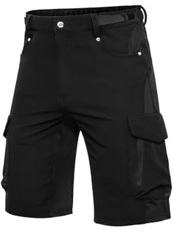 Cycorld Kurze Hosen Herren Atmungsaktiv Cargo Shorts Wasserabweisend Wanderhose Cargohose MTB Hose Herren Kurz mit 6 Taschen Bermuda Treking Sport Outdoorhose Stretch Sommer(Schwarz Ohne Pads, M)