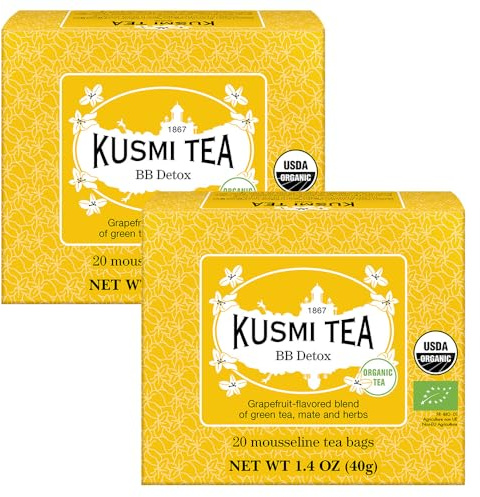 Kusmi Tea - BB Détox Bio - Lot de 2 boîtes - Mélange Biologique de Thé Vert, Maté et Pamplemousse - Thé Yerba Mate Aromatisé - Parfums Fins Acidulés - 2x20 Sachets de Thé