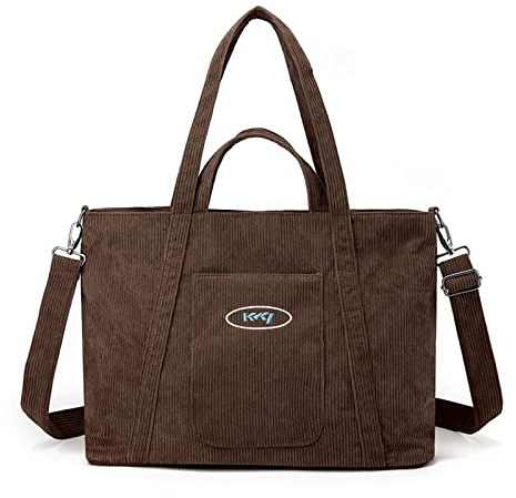 CORIOS Bolso de Pana para Mujer Bolso de Mano Bolso Shopper Bolso Tote Gran Capacidad Bolso de Hombro Bolsa de Ocio Multifuncional Bolso de Bandolera para Compras Viajes Citas Trabajo Marrón Oscuro