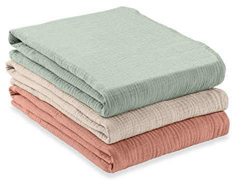 hauck 3 Musselintücher für Babys Cuddle N Clean, Spucktücher Pucktücher Stilltuch aus 100% weicher Baumwolle 80 x 80 cm, Atmungsaktiv und Leicht zu Reinigen (Sage/ Beige/ Cork)