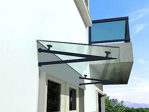 BuyLando.Shop - (Typ-7016) Glasvordach VSG Türdach Hausdach Pavillion Pergola Überdachung inkl Ral7016 Halter (V-Träger, 150x90cm Klarglas)
