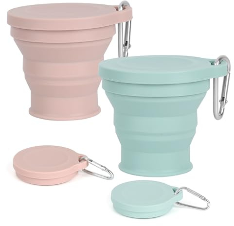 LFBEST 2 Pezzi Tazze di Silicone Pieghevole, 180ml Portatile a Livello Alimentare Senza BPA Coppe da Viaggio Pieghevoli con Coperchio di Sigillatura per Viaggio, Campeggio, Escursionismo e al Lavoro.