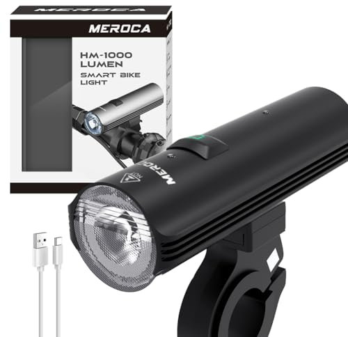 Monkey Home 1000 Lux Smart LED Fahrradscheinwerfer, Auto On/Off, 4500mAh Mobile Power mit Temperaturkontrolle, IPX5 Wasserdicht, Stvzo Standard, Lichterverriegelung für alle Arten von Fahrrädern