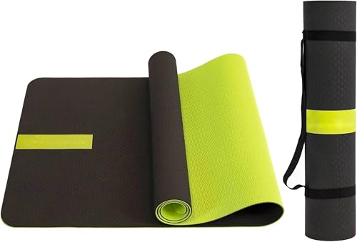 G5 HT SPORT Tappetino Fitness | Tappetino Yoga in TPE Antiscivolo Ecologico e Resistente [183x61cm, Spessore 0.6 cm] | Ideale per Yoga,Pilates,Stretching,Allenamenti | Con Tracolla (VERDE MELA/NERO)