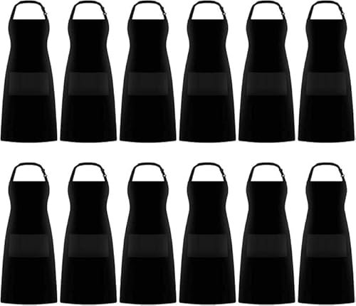 Xaztr 12 Pack Bib Aprons with 2 Pockets, Unisex Cooking Kitchen Aprons for Chef Couple BBQ Painting