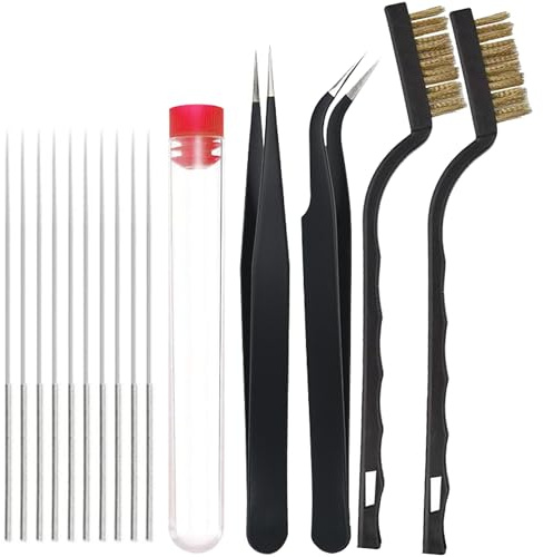 Lot de 15 aiguilles de nettoyage pour buses d'imprimante 3D, kit de nettoyage pour buses d'imprimante 3D, accessoires d'impression 3D avec aiguilles de nettoyage de 0,4 mm, brosse métallique en laiton