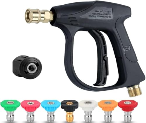 4350 PSI Hochdruck-Waschpistole mit 7 Düsenspitzen & Schnellanschluss, kompatibel mit Karcher K1-K7 Modellen, Kurzstrahl-Waschpistole mit M22 14mm Fitting & 1/4 Schnellanschluss